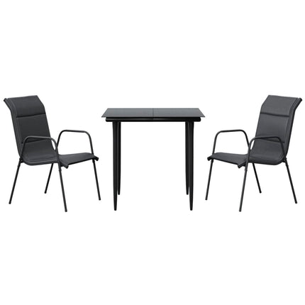 Set da Pranzo da Giardino 3 pz Nero in Acciaio e Textilene
