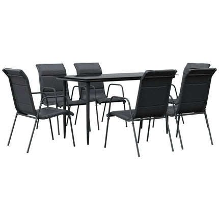 Set da Pranzo da Giardino 7 pz Nero in Acciaio e Textilene