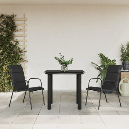Set da Pranzo da Giardino 3 pz Nero in Acciaio e Textilene