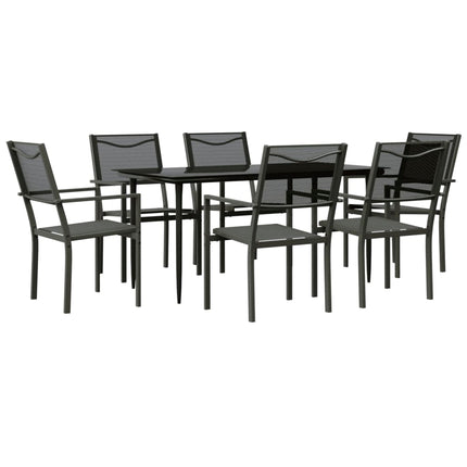Set da Pranzo da Giardino 7 pz Nero in Acciaio e Textilene