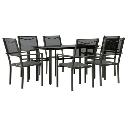 Set da Pranzo da Giardino 7 pz Nero in Acciaio e Textilene