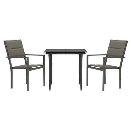 Set da Pranzo da Giardino 3 pz Nero in Acciaio e Textilene