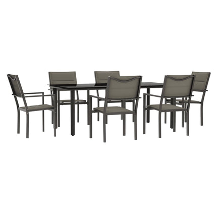Set da Pranzo da Giardino 7 pz Nero in Acciaio e Textilene