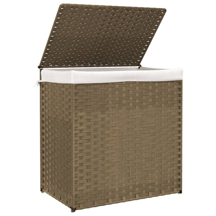 Cesto Portabiancheria con 2 Sezioni 53x35x57 cm Polyrattan