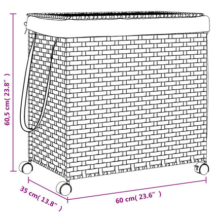 Cesto Portabiancheria Ruote Marrone Scuro 60x35x60,5 cm Rattan
