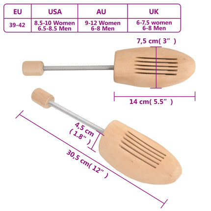 Tendiscarpe 2 Paia EU 39-42 Legno Massello di Loto