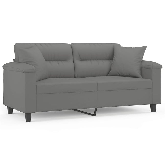 Divano 2 Posti Cuscini Grigio Scuro 140 cm Tessuto Microfibra