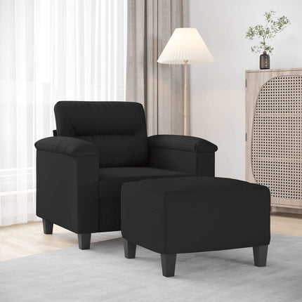 Poltrona con Poggiapiedi Nero 60 cm in Tessuto Microfibra