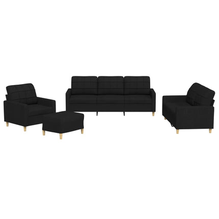 Set di Divani 4 pz con Cuscini Nero in Tessuto
