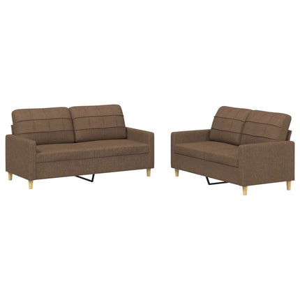 Set di Divani 2 pz con Cuscini Marrone in Tessuto