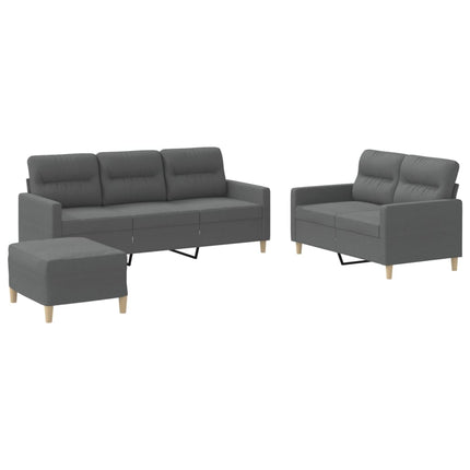 Set di Divani 3 pz con Cuscini Grigio Scuro in Tessuto