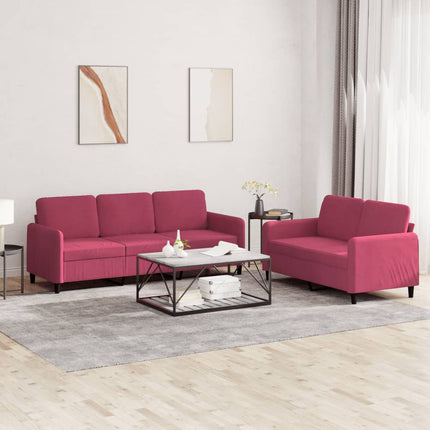Set di Divani 2 pz Rosso Vino in Velluto