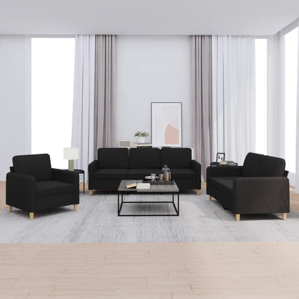 Set di Divani 3 pz con Cuscini Nero in Tessuto