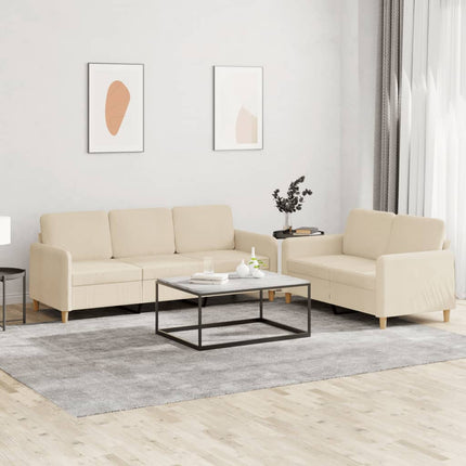 Set di Divani 2 pz con Cuscini Crema in Tessuto