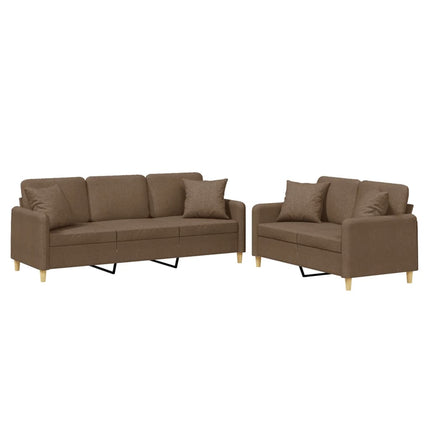 Set di Divani 2 pz con Cuscini Marrone in Tessuto