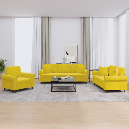 Set di Divani 3 pz con Cuscini giallo in Velluto