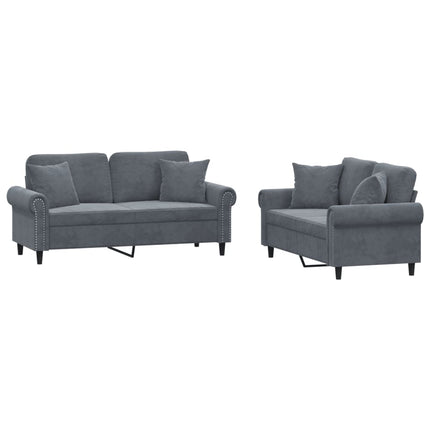Set di Divani 2 pz con Cuscini Grigio Scuro in Velluto
