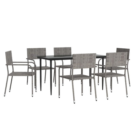 Set da Pranzo da Giardino 7 pz Nero Grigio Polyrattan e Acciaio