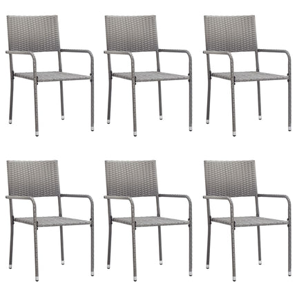 Set da Pranzo da Giardino 7 pz Nero Grigio Polyrattan e Acciaio
