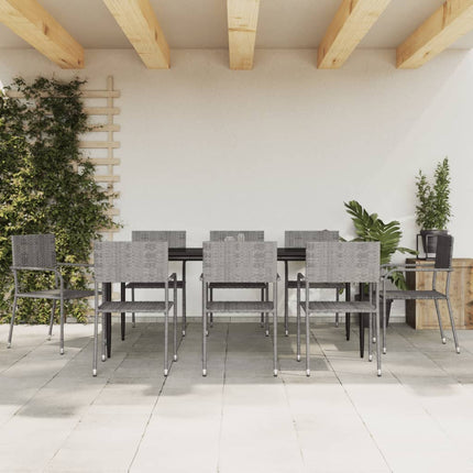 Set da Pranzo da Giardino 9 pz Nero Grigio Polyrattan e Acciaio