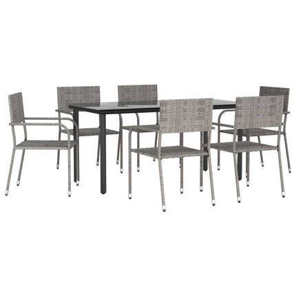 Set da Pranzo da Giardino 7 pz Nero Grigio Polyrattan e Acciaio