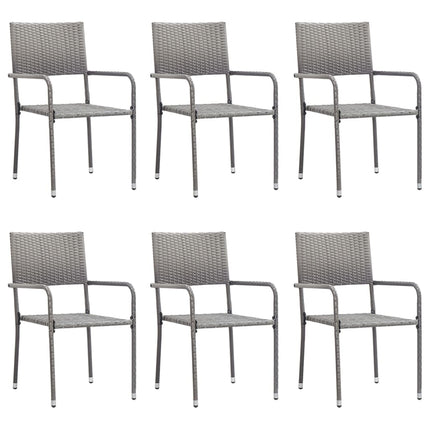 Set da Pranzo da Giardino 7 pz Nero Grigio Polyrattan e Acciaio