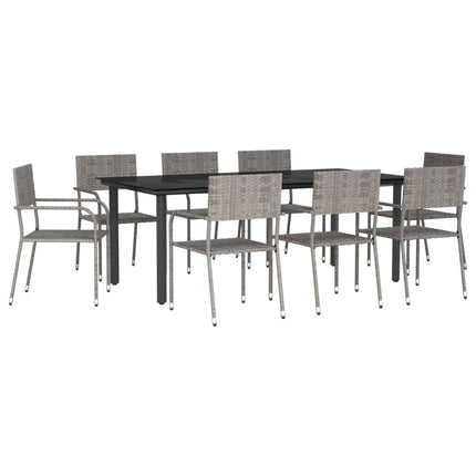 Set da Pranzo da Giardino 9 pz Nero Grigio Polyrattan e Acciaio