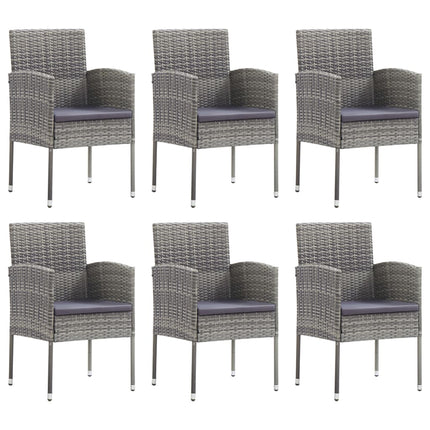 Set da Pranzo da Giardino 7 pz Nero Grigio Polyrattan e Acciaio