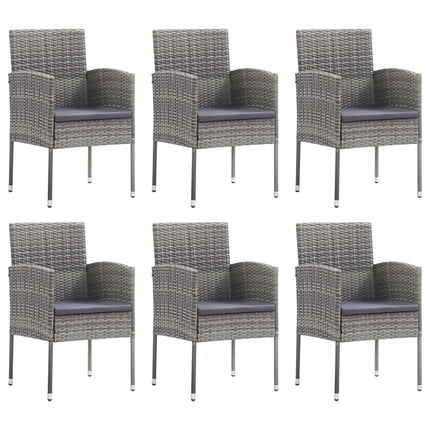 Set da Pranzo da Giardino 7 pz Nero Grigio Polyrattan e Acciaio