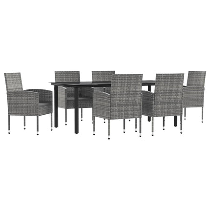 Set da Pranzo da Giardino 7 pz Nero Grigio Polyrattan e Acciaio