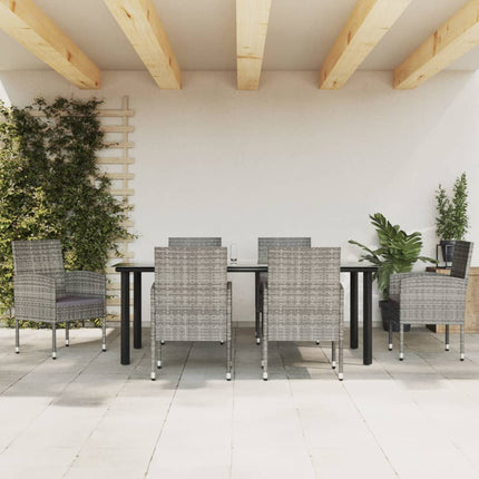 Set da Pranzo da Giardino 7 pz Nero Grigio Polyrattan e Acciaio