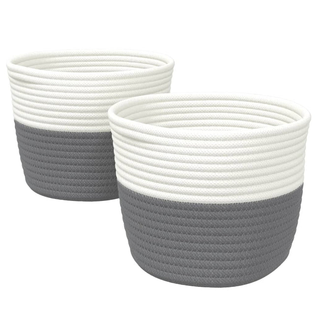 Cestini Portaoggetti 2pz Grigio e Bianco Ã˜24x18 cm in Cotone
