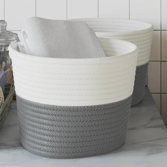 Cestini Portaoggetti 2pz Grigio e Bianco Ã˜24x18 cm in Cotone