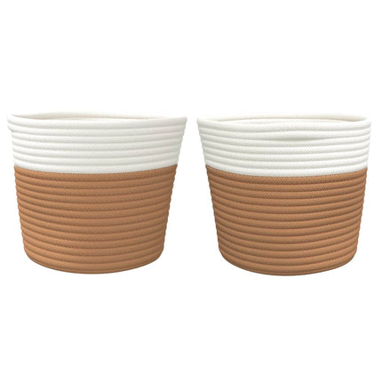Cestini Portaoggetti 2pz Marrone e Bianco ÃƒËœ24x18 cm in Cotone