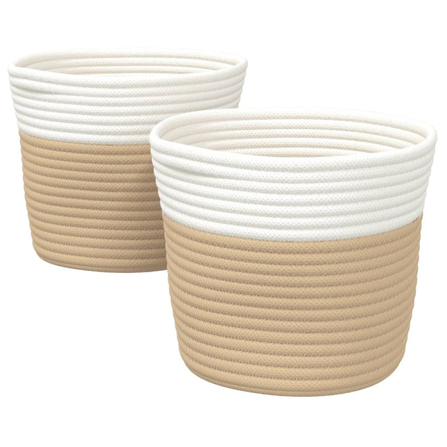 Cestini Portaoggetti 2pz Beige e Bianco ÃƒËœ24x18 cm in Cotone
