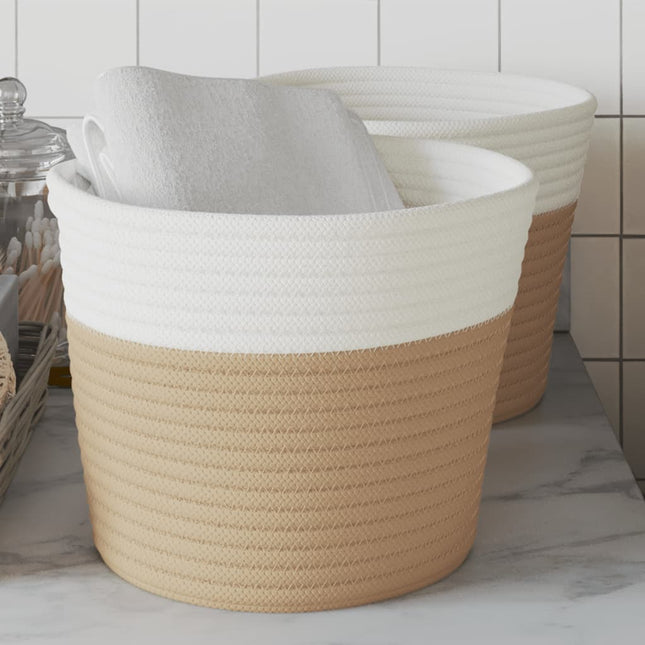 Cestini Portaoggetti 2pz Beige e Bianco ÃƒËœ24x18 cm in Cotone