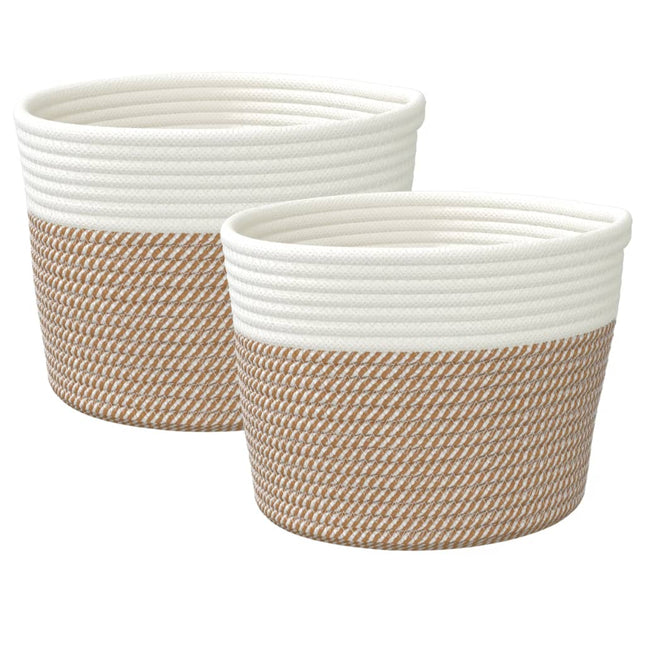 Cestini Portaoggetti 2pz Marrone e Bianco ÃƒËœ24x18 cm in Cotone