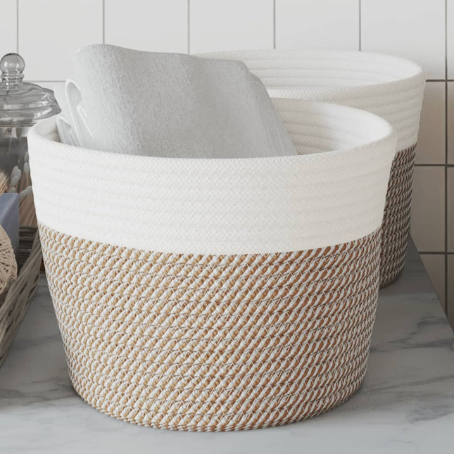 Cestini Portaoggetti 2pz Marrone e Bianco ÃƒËœ24x18 cm in Cotone