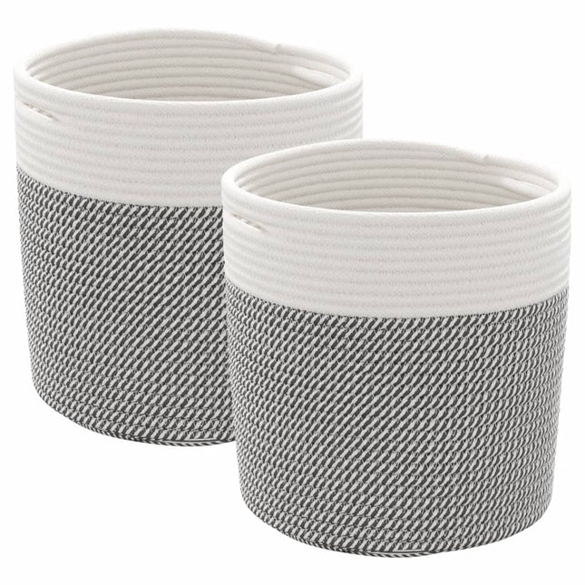 Cestini Portaoggetti 2pz Grigio e Bianco ÃƒËœ28x28 cm in Cotone