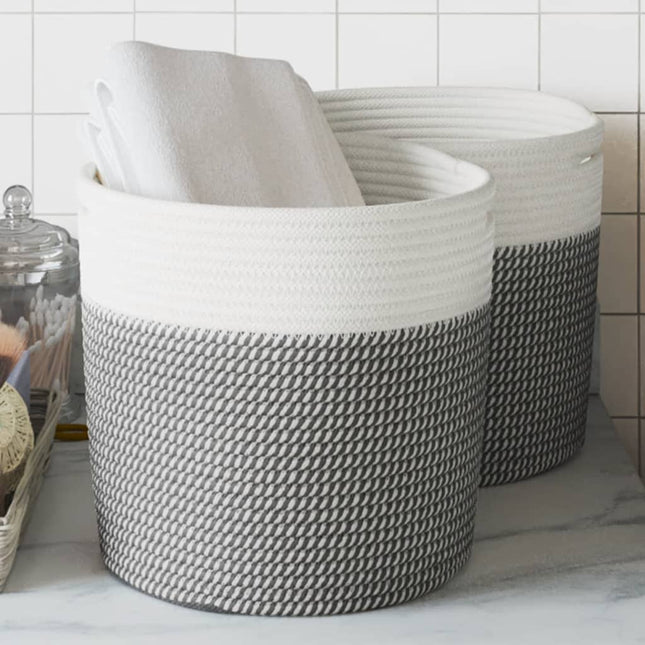 Cestini Portaoggetti 2pz Grigio e Bianco ÃƒËœ28x28 cm in Cotone