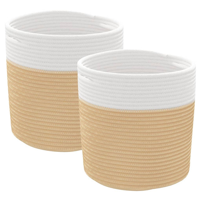 Cestini Portaoggetti 2pz Beige e Bianco Ã˜28x28 cm in Cotone