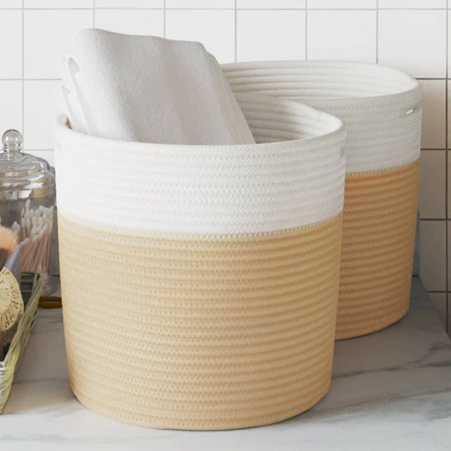 Cestini Portaoggetti 2pz Beige e Bianco Ã˜28x28 cm in Cotone