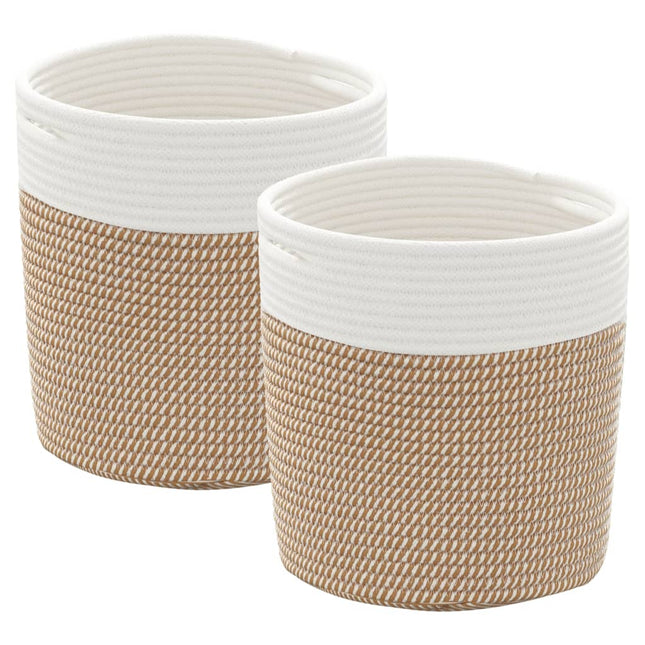 Cestini Portaoggetti 2pz Marrone e Bianco Ã˜28x28 cm in Cotone