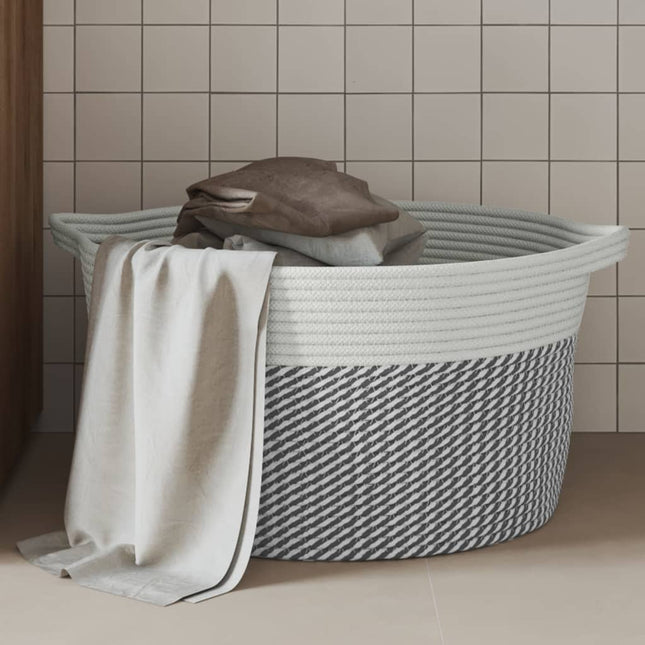 Cestino Portaoggetti Grigio e Bianco ÃƒËœ40x25 cm in Cotone