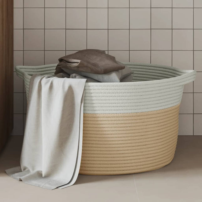 Cestino Portaoggetti Beige e Bianco Ã˜40x25 cm in Cotone