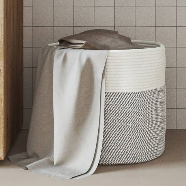 Cestino Portaoggetti Grigio e Bianco ÃƒËœ40x35 cm in Cotone