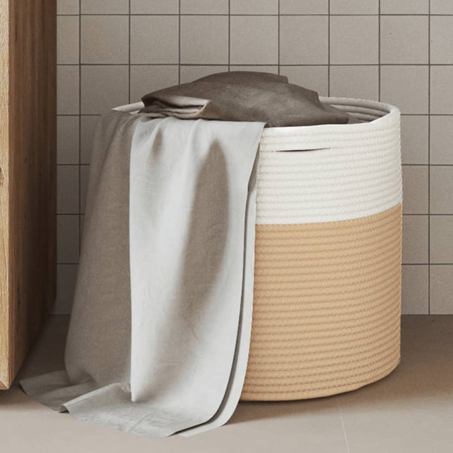 Cestino Portaoggetti Beige e Bianco Ã˜40x35 cm in Cotone