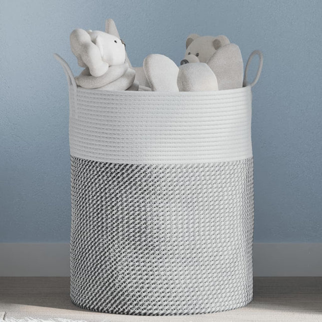 Cestino Portaoggetti Grigio e Bianco ÃƒËœ38x46 cm in Cotone