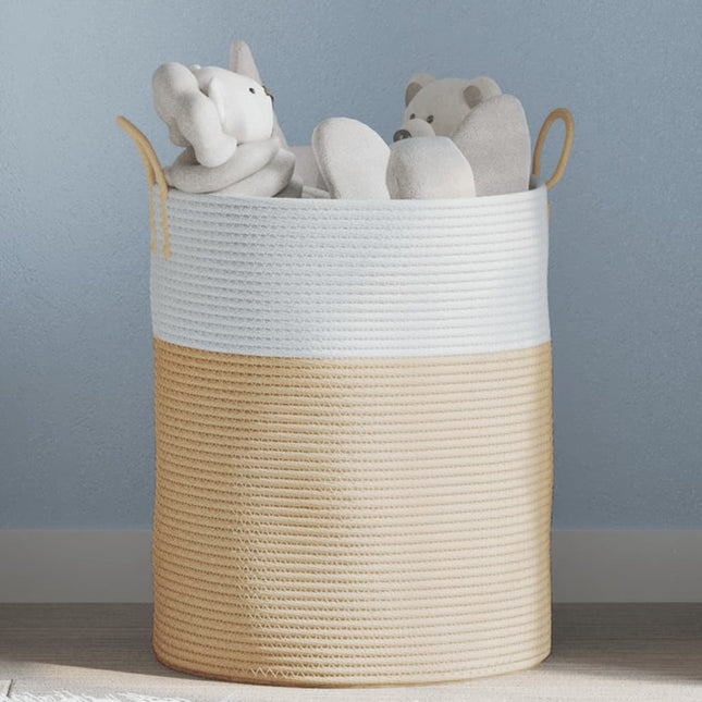 Cestino Portaoggetti Beige e Bianco Ã˜38x46 cm in Cotone