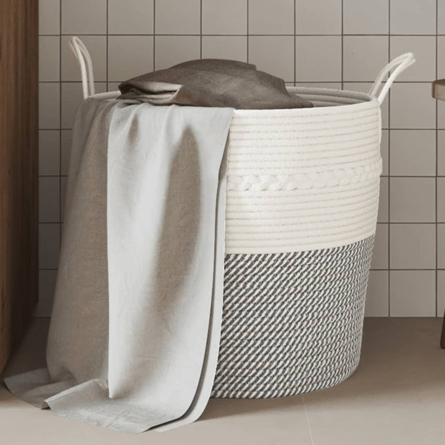 Cestino Portaoggetti Grigio e Bianco ÃƒËœ43x38 cm in Cotone